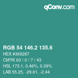 カラーコード: RGB 54 146.2 135.6 | qconv.com