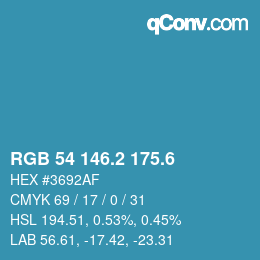 カラーコード: RGB 54 146.2 175.6 | qconv.com