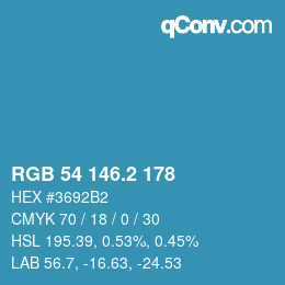カラーコード: RGB 54 146.2 178 | qconv.com