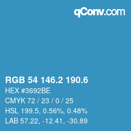 カラーコード: RGB 54 146.2 190.6 | qconv.com