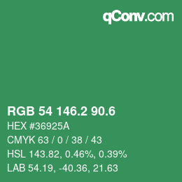 カラーコード: RGB 54 146.2 90.6 | qconv.com