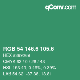 カラーコード: RGB 54 146.6 105.6 | qconv.com