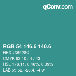 カラーコード: RGB 54 146.6 140.6 | qconv.com