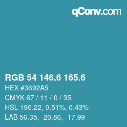 カラーコード: RGB 54 146.6 165.6 | qconv.com