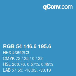 カラーコード: RGB 54 146.6 195.6 | qconv.com
