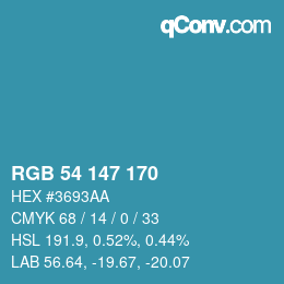 颜色代码: RGB 54 147 170 | qconv.com