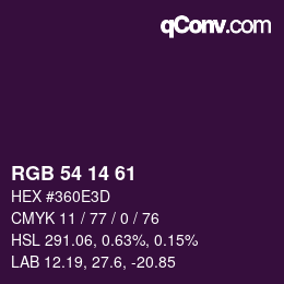 カラーコード: RGB 54 14 61 | qconv.com