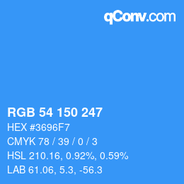 Color code: RGB 54 150 247 | qconv.com
