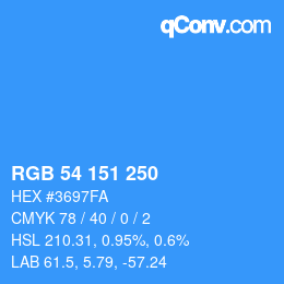 Color code: RGB 54 151 250 | qconv.com