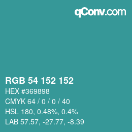 Color code: RGB 54 152 152 | qconv.com