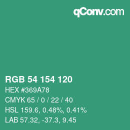 カラーコード: RGB 54 154 120 | qconv.com