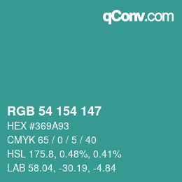 Farbcode: RGB 54 154 147 | qconv.com