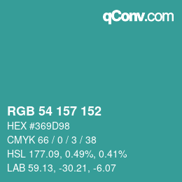 Farbcode: RGB 54 157 152 | qconv.com