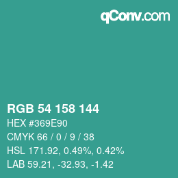 カラーコード: RGB 54 158 144 | qconv.com