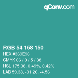 カラーコード: RGB 54 158 150 | qconv.com