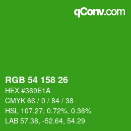 颜色代码: RGB 54 158 26 | qconv.com