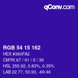 Color code: RGB 54 15 162 | qconv.com