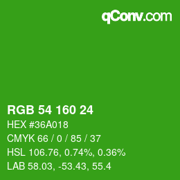 Color code: RGB 54 160 24 | qconv.com