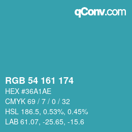 Color code: RGB 54 161 174 | qconv.com