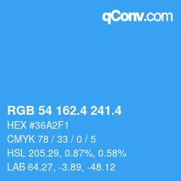 カラーコード: RGB 54 162.4 241.4 | qconv.com