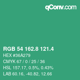 カラーコード: RGB 54 162.8 121.4 | qconv.com