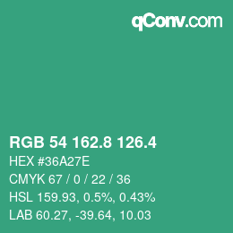 カラーコード: RGB 54 162.8 126.4 | qconv.com