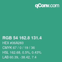 カラーコード: RGB 54 162.8 131.4 | qconv.com