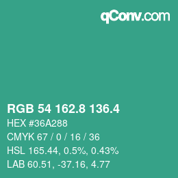 カラーコード: RGB 54 162.8 136.4 | qconv.com