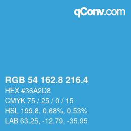 カラーコード: RGB 54 162.8 216.4 | qconv.com