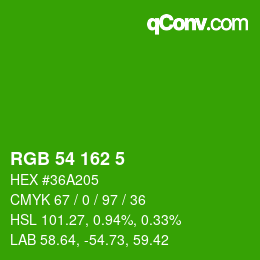 Color code: RGB 54 162 5 | qconv.com