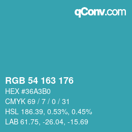 Farbcode: RGB 54 163 176 | qconv.com