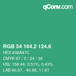 カラーコード: RGB 54 164.2 124.6 | qconv.com