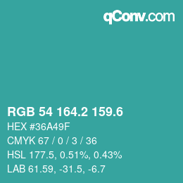 カラーコード: RGB 54 164.2 159.6 | qconv.com