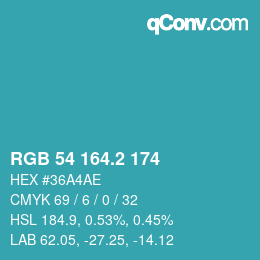 カラーコード: RGB 54 164.2 174 | qconv.com