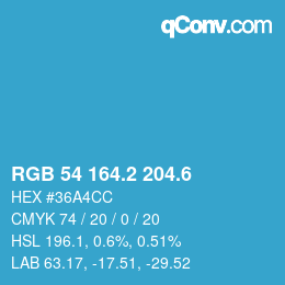 カラーコード: RGB 54 164.2 204.6 | qconv.com