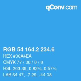カラーコード: RGB 54 164.2 234.6 | qconv.com