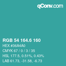 カラーコード: RGB 54 164.6 160 | qconv.com