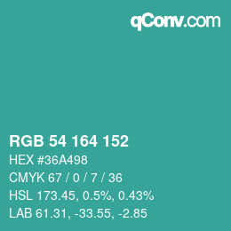 Color code: RGB 54 164 152 | qconv.com