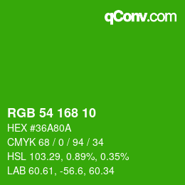 カラーコード: RGB 54 168 10 | qconv.com