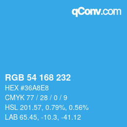 颜色代码: RGB 54 168 232 | qconv.com