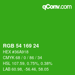 Color code: RGB 54 169 24 | qconv.com