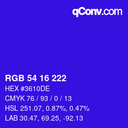 Color code: RGB 54 16 222 | qconv.com