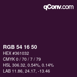 Color code: RGB 54 16 50 | qconv.com