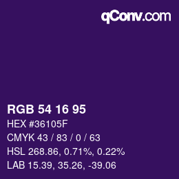 カラーコード: RGB 54 16 95 | qconv.com