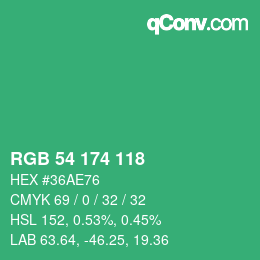 カラーコード: RGB 54 174 118 | qconv.com