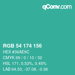 カラーコード: RGB 54 174 156 | qconv.com
