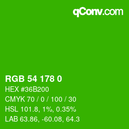 カラーコード: RGB 54 178 0 | qconv.com