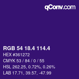 カラーコード: RGB 54 18.4 114.4 | qconv.com