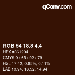 カラーコード: RGB 54 18.8 4.4 | qconv.com