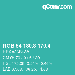 カラーコード: RGB 54 180.8 170.4 | qconv.com